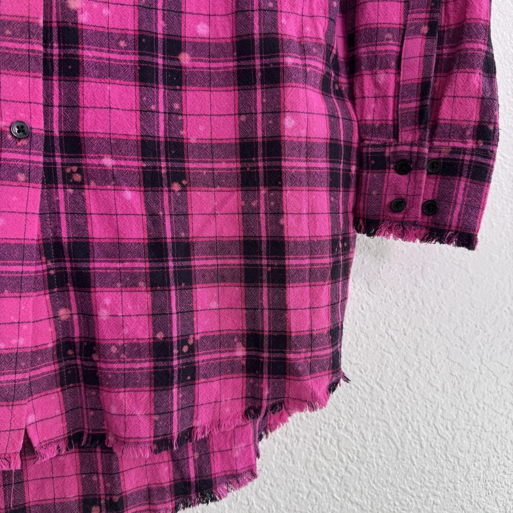 Desigual Shirt Womens Small Plaid Studded Flannel Graphic Patch Grunge Pink - Picture 11 of 14